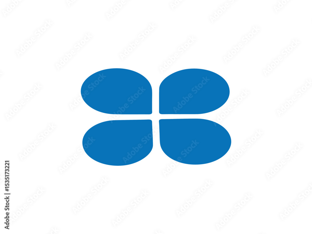 Poster the image features a blue abstract icon made up of four rounded petal-like shapes arranged symmetric