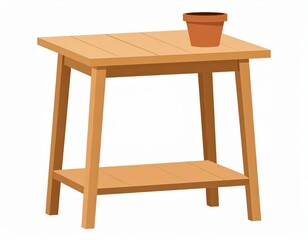 Simple Wooden Side Table With Shelf And Plant Pot