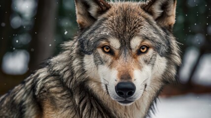 Close-up of a wolf in snowy forest