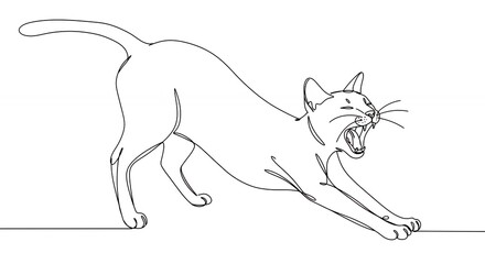 Stretching cat one line drawing
