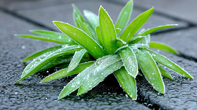 ethereal beauty of a frigid, unyielding frost delicately adorning blades of grass, capturing colorful essence of a tranquil - Powered by Adobe