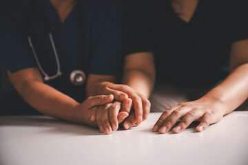 Hand and deep empathy, doctor offers medicine, support and hope to every patient, building trust through compassionate health care in clinic, hospital setting true care and medicals restore health.