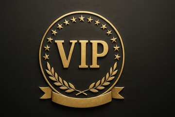 Golden VIP circle symbol with stars and laurel wreath. Luxury concept design for exclusive member awards and premium access.