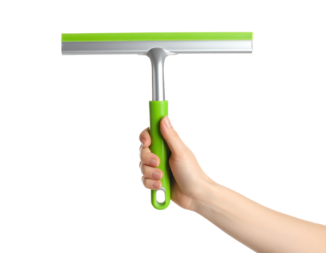 Hand holding a modern window squeegee tool.