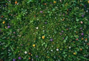  Vibrant Green Meadow, Abstract Aerial Texture with Colorful Wildflower Accents Summer s Lush Embrace