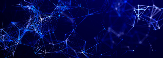 Abstract futuristic background in tech style. Plexus digital wallpaper. Connecting dots and lines. Good for banners. 3D