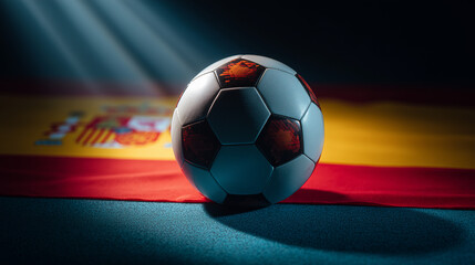 Fototapeta premium Soccer ball on spanish flag studio background