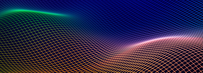 Particle stream. Purple background with many glowing particles. Information technology background. 3d rendering.
