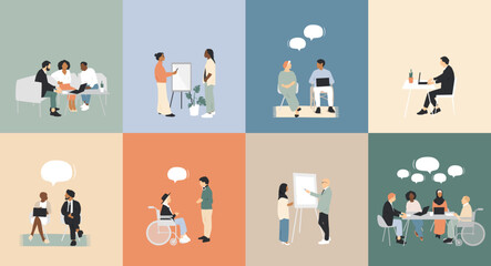 Office concept collection. Different people work together. Modern design.