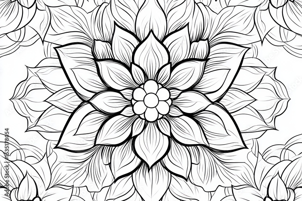 Poster intricate black and white floral pattern creating a captivating backdrop