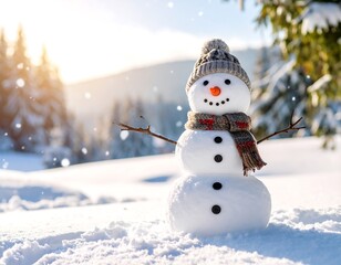 Fototapeta premium Snowman in snowy landscape (1)