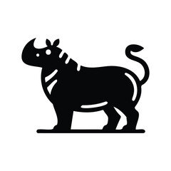 Obraz premium Minimalist black and white silhouette of a standing african rhinoceros animal illustration
