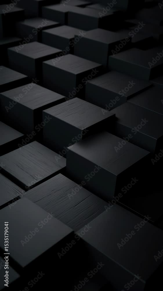 Poster abstract video concept with dark 3d cubes. aerial camera angle highlights geometric patterns and sha