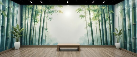  Serene Watercolor Painting of a Bamboo Forest as a Backdrop, Promoting Mindfulness and Inner Peace.