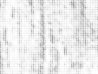Binary Code Matrix: A Digital Tapestry of Scattered Black Dots and Numbers, Weaving the Essence of Data and Technology in a Minimalist White - Background Design