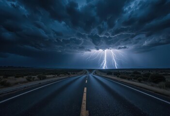 Fototapeta premium A Linear Journey Into the Heart of the Storm The Road to Nowhere