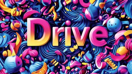 Obraz premium Colorful abstract design featuring the word Drive in a vibrantly animated composition