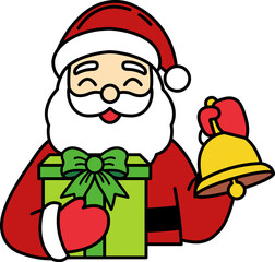 Santa holding a gift box and a bell