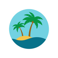 Fototapeta premium Tropical Island with Palm Trees Vector Logo Icon in a Circle