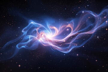 Abstract cosmic light swirl in deep space background.