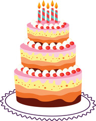 Tall Layered Cake with Strawberries, Cream, and Birthday Candles