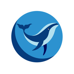 Fototapeta premium Whale Swimming in Ocean Vector Logo Icon Clipart in a Circle