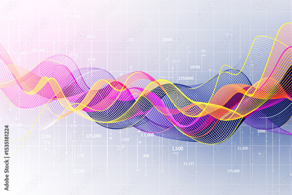 Aufkleber Abstract financial background with colorful wave lines and data points.