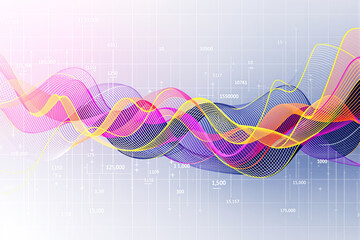 Abstract financial background with colorful wave lines and data points.