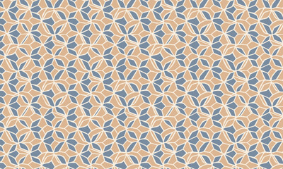 Modern Geometric Floral Seamless Pattern in Blue and Beige