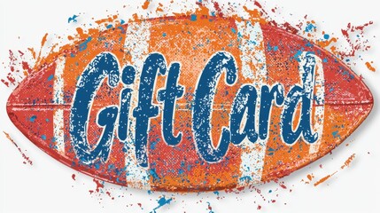 Colorful football-shaped gift card design with vibrant splashes suitable for sports enthusiasts
