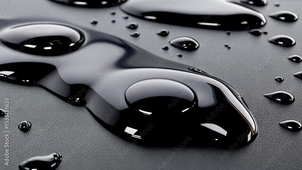 Poster black liquid flowing over a smooth surface in a close-up view in a studio setting
