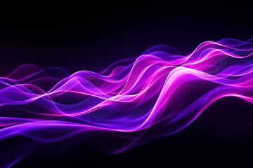 Abstract glowing waves of purple and pink light on a dark background.