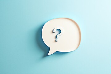 Speech bubble with a question mark on blue background.