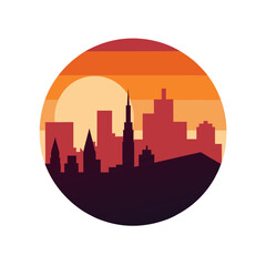 Obraz premium Cityscape at Sunset Vector Logo Icon Clipart in a Circle
