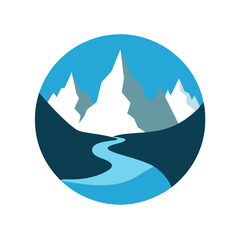 Sparkling Mountain Stream Vector Logo Icon in a Circle