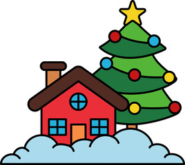 A house with a Christmas tree