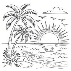 Sunset over the Ocean with Palm Trees
