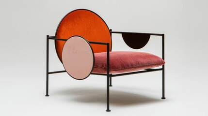 Unique modern armchair design featuring bold colors and geometric shapes, suitable for contemporary interiors