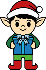 elf is holding a present