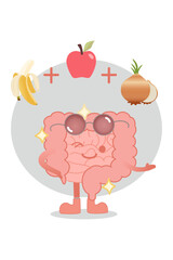 Cute Gut Health Character with Prebiotic Foods for Nutrition and Wellness Content
