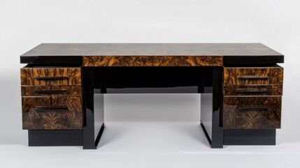 Modern wooden desk with striking design showcased in minimalist style for contemporary office spaces and interiors