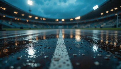  Atmospheric Athletics Rain, Reflections, Blurred Lights, Dark and Moody, Focus on Texture and Puddles