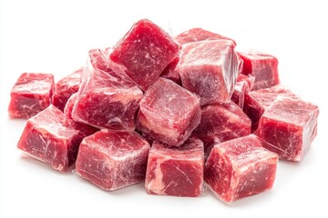 Fototapeta premium Pile of frozen beef cubes, ideal for quick and easy meal preparation