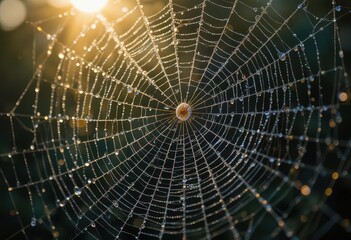 Obraz premium Detailed Spiderweb with Water Droplets