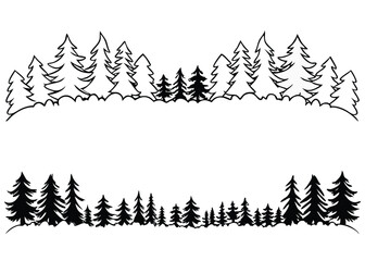 Obraz premium Abstract forest tree line silhouette border.