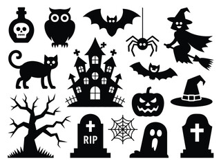 Obraz premium Halloween Silhouettes Vector Pack: Spooky Houses, Witches and Ghosts