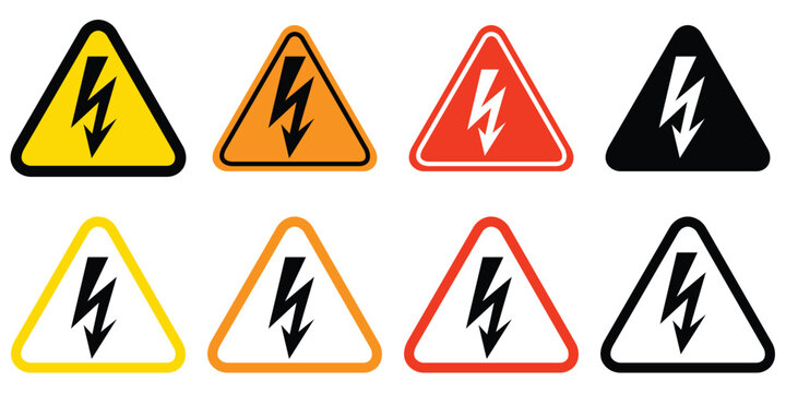 High Voltage Warning Sign Set &ndash; Electric Hazard Icons with Triangle and Lightning Bolt Symbol