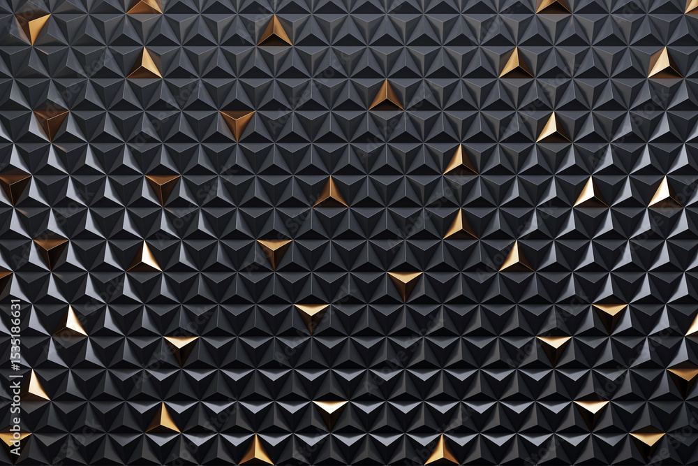 Poster geometric black triangle wall pattern with glossy golden diamond accents forming a luxurious modern 