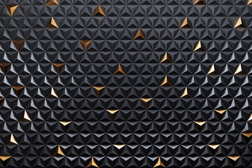 Geometric black triangle wall pattern with glossy golden diamond accents forming a luxurious modern...