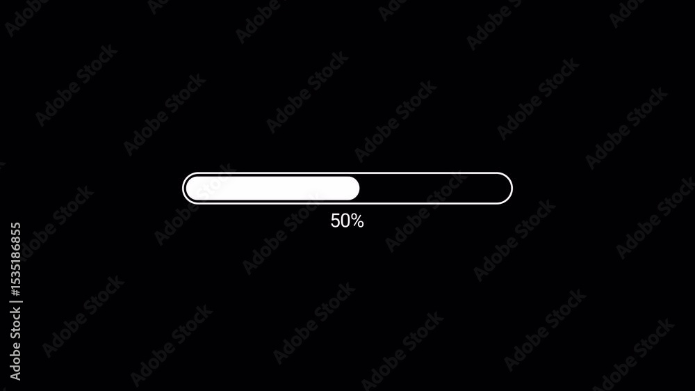 Fototapete loading bar animation from 0 to 100% with alpha channel, white progress bar animation on a transpare